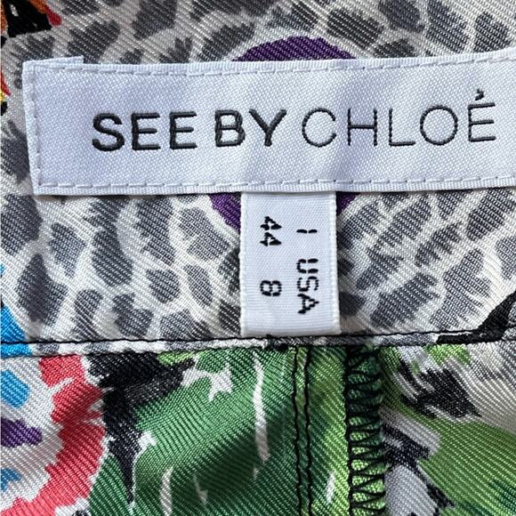 See By Chloe Silk Pleated Floral Mini Skirt Womens 8 Pockets Multicolored Luxury - Picture 8 of 12